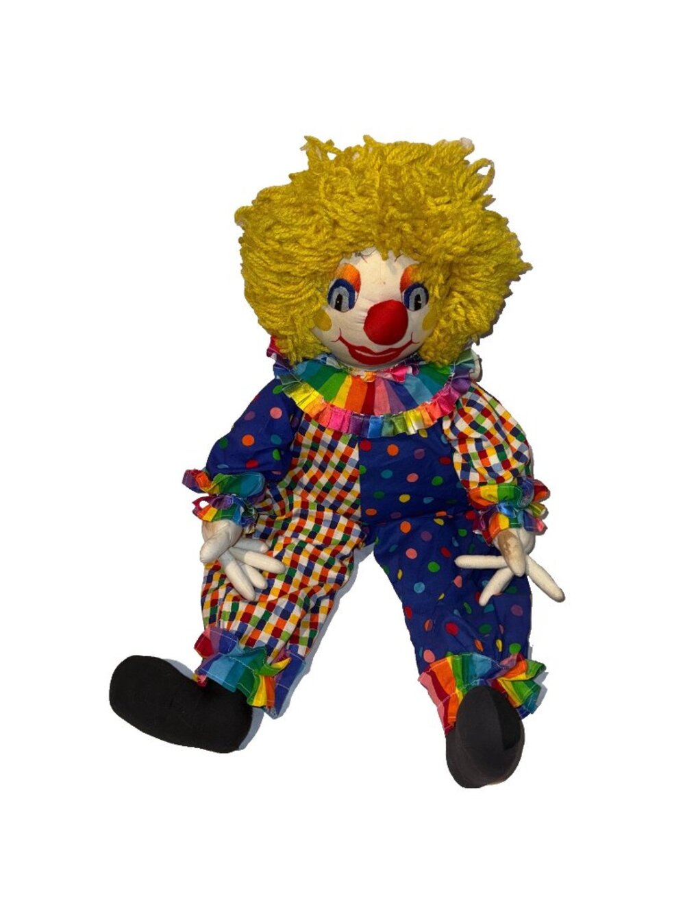 Vintage Handmade Fabric Plush Stuffed Clown Doll Toy 30" Circus Joker Jester
